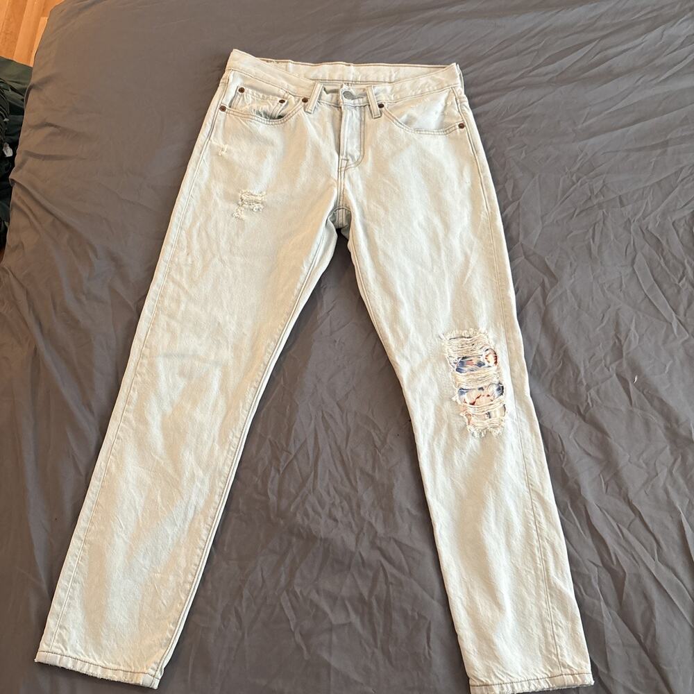 Levi's Premium 501 Taper Jeans W26 L28 Light Wash Blue Button Fly Cotton Denim
